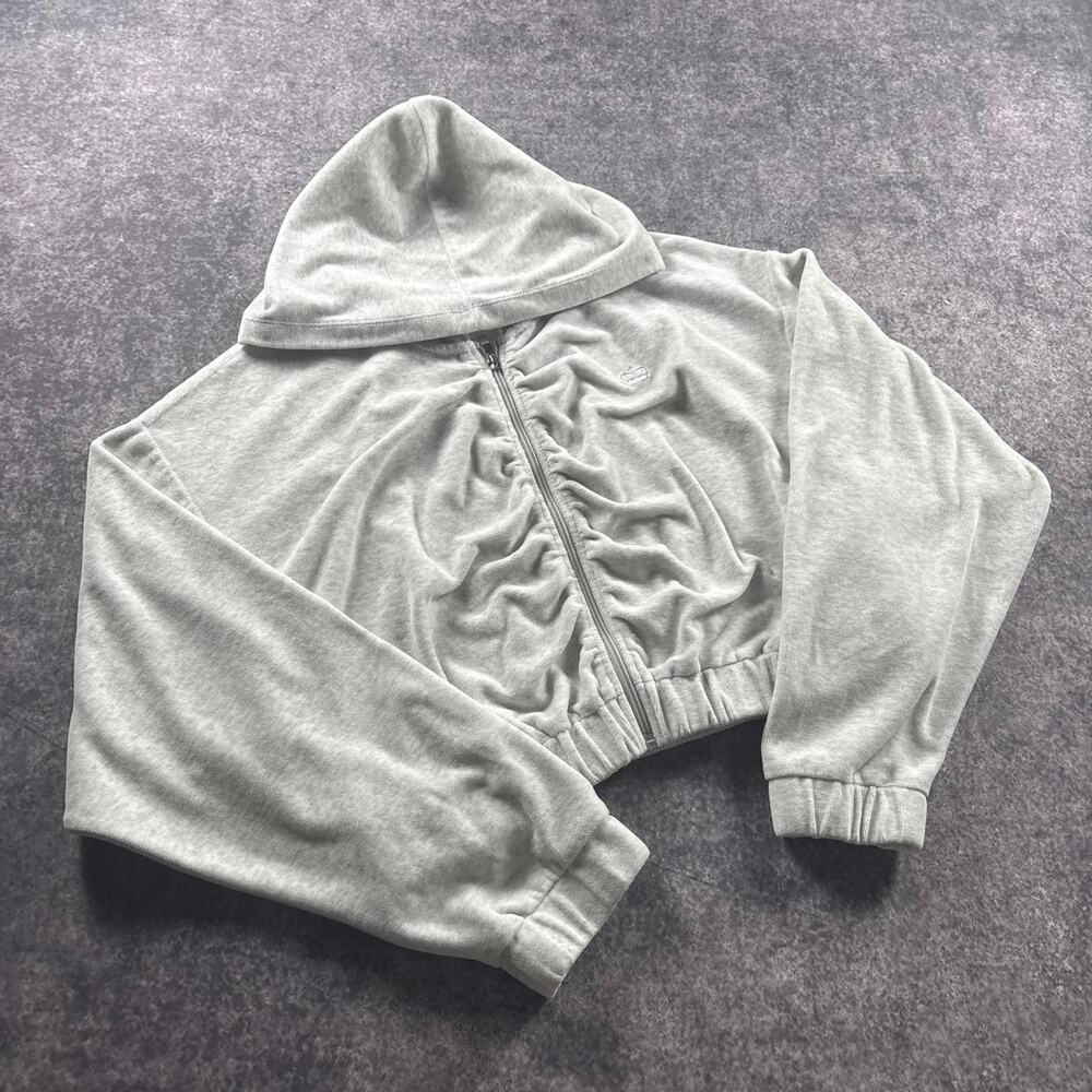 Juicy Couture Women’s XL Gray Velour Cropped Zip Up Hoodie Y2K Streetwear